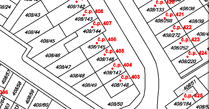 Dobšice 405 na parcele st. 408/146 v KÚ Dobšice u Znojma, Katastrální mapa