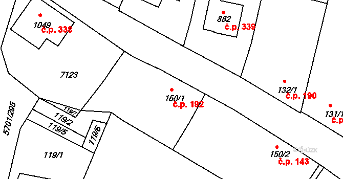 Hrádek 192 na parcele st. 150/1 v KÚ Hrádek u Znojma, Katastrální mapa
