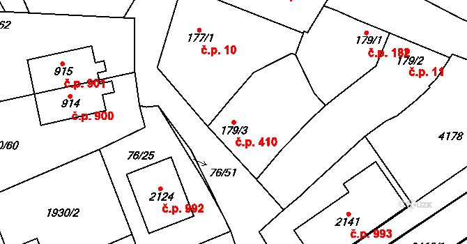 Hrušovany nad Jevišovkou 410 na parcele st. 179/3 v KÚ Hrušovany nad Jevišovkou, Katastrální mapa