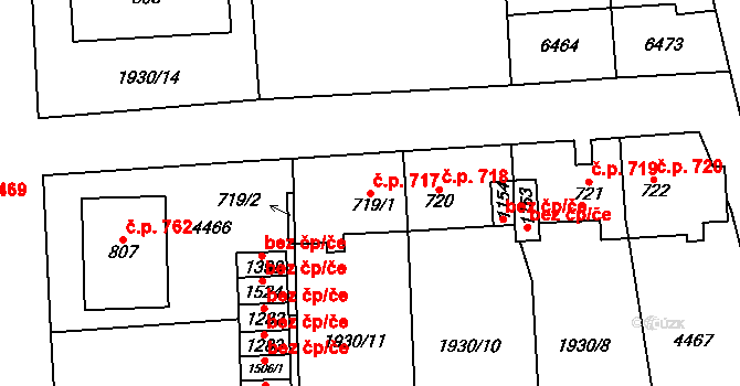 Hrušovany nad Jevišovkou 717 na parcele st. 719/1 v KÚ Hrušovany nad Jevišovkou, Katastrální mapa