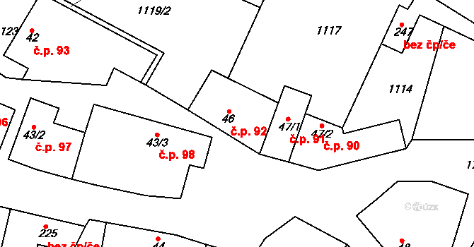 Jevišovice 92 na parcele st. 46 v KÚ Jevišovice, Katastrální mapa