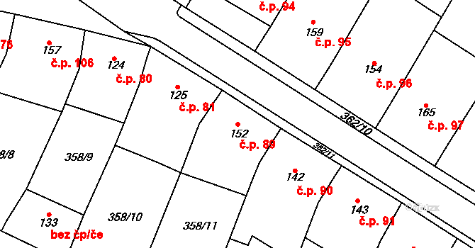 Mramotice 89, Znojmo na parcele st. 152 v KÚ Mramotice, Katastrální mapa