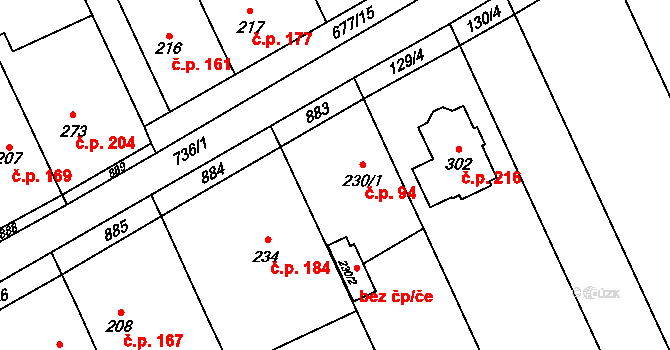 Beňov 94 na parcele st. 230/1 v KÚ Beňov, Katastrální mapa