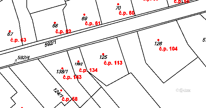 Lazníky 113 na parcele st. 125 v KÚ Lazníky, Katastrální mapa