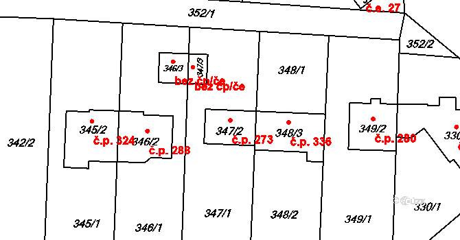 Přerov VI-Újezdec 273, Přerov na parcele st. 347/2 v KÚ Újezdec u Přerova, Katastrální mapa