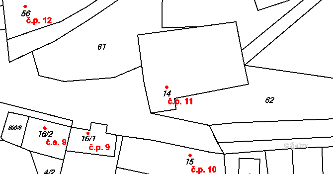 Hranice IX-Uhřínov 11, Hranice na parcele st. 14 v KÚ Uhřínov u Hranic, Katastrální mapa