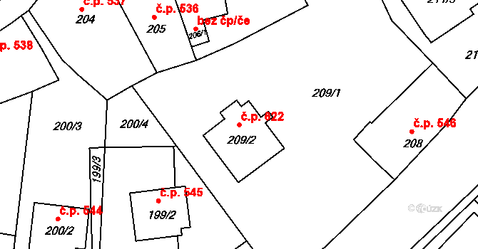 Rudolfov 622 na parcele st. 209/2 v KÚ Rudolfov u Českých Budějovic, Katastrální mapa