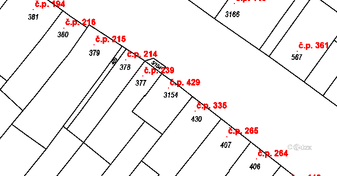 Popice 429 na parcele st. 3154 v KÚ Popice, Katastrální mapa