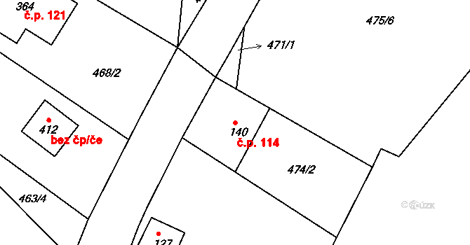 Děpoltovice 114 na parcele st. 140 v KÚ Děpoltovice, Katastrální mapa
