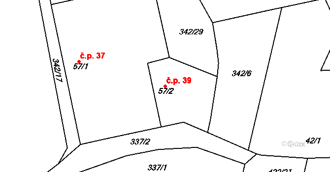 Zbilidy 39 na parcele st. 57/2 v KÚ Zbilidy, Katastrální mapa