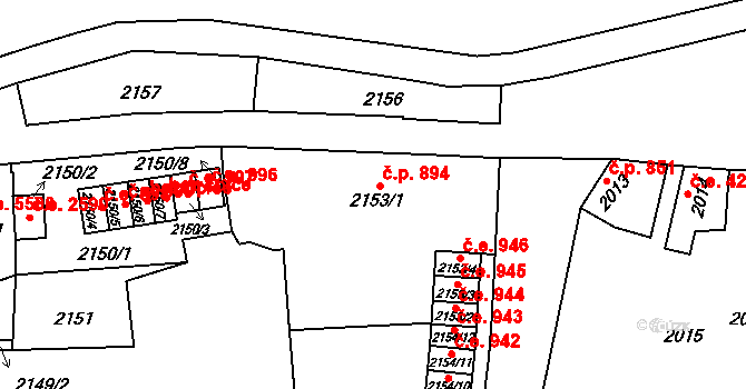 Jihlava 894 na parcele st. 2153/1 v KÚ Jihlava, Katastrální mapa
