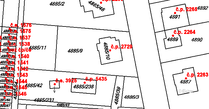 Jihlava 2729 na parcele st. 4885/10 v KÚ Jihlava, Katastrální mapa