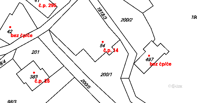 Guty 14, Třinec na parcele st. 54 v KÚ Guty, Katastrální mapa