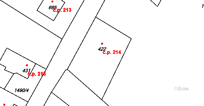 Konská 214, Třinec na parcele st. 422 v KÚ Konská, Katastrální mapa