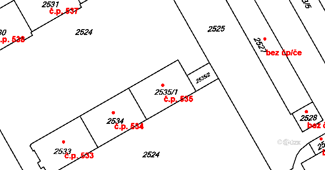 Lyžbice 535, Třinec na parcele st. 2535/1 v KÚ Lyžbice, Katastrální mapa