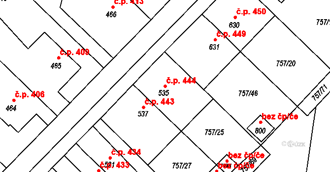 Dašice 444 na parcele st. 535 v KÚ Dašice, Katastrální mapa
