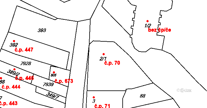 Dambořice 70 na parcele st. 2/1 v KÚ Dambořice, Katastrální mapa