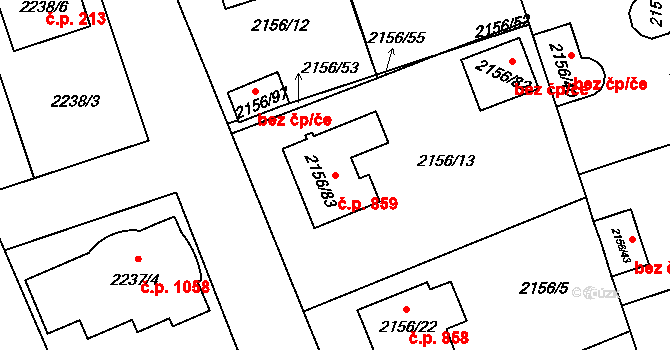 Lužice 859 na parcele st. 2156/83 v KÚ Lužice u Hodonína, Katastrální mapa