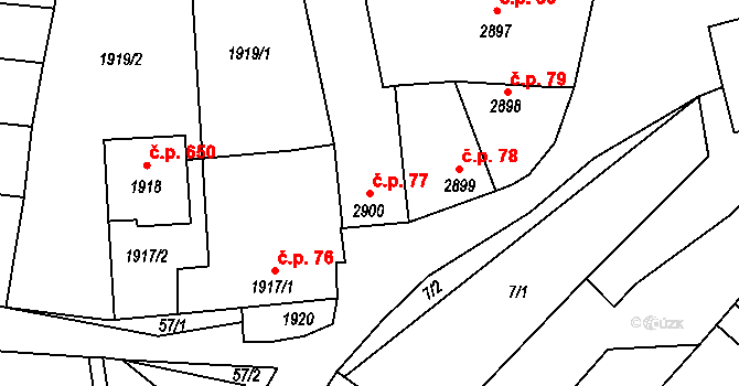 Velká nad Veličkou 77 na parcele st. 2900 v KÚ Velká nad Veličkou, Katastrální mapa