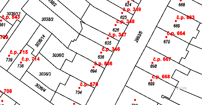 Kyjov 346 na parcele st. 636 v KÚ Kyjov, Katastrální mapa