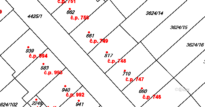 Veselí nad Moravou 748 na parcele st. 817 v KÚ Veselí-Předměstí, Katastrální mapa