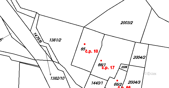 Boršov 10 na parcele st. 65 v KÚ Boršov, Katastrální mapa