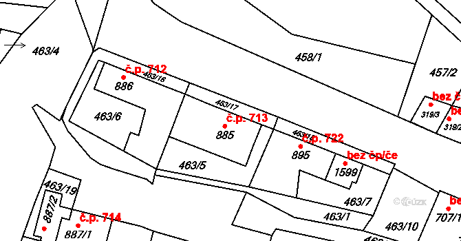 Polná 713 na parcele st. 885 v KÚ Polná, Katastrální mapa
