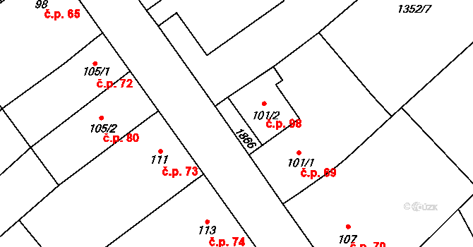 Mrlínek 98 na parcele st. 101/2 v KÚ Mrlínek, Katastrální mapa