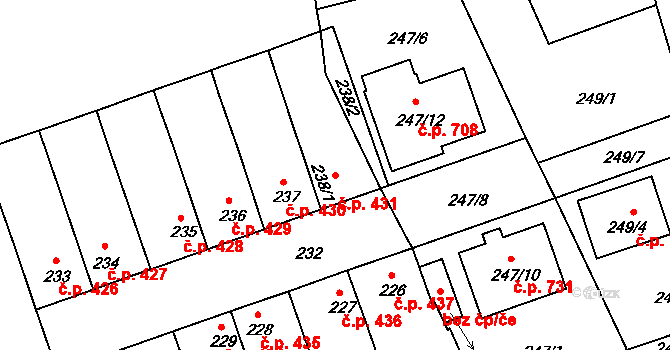 Chropyně 431 na parcele st. 238/1 v KÚ Chropyně, Katastrální mapa