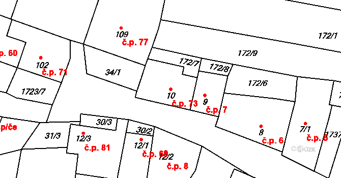 Medlovice 73 na parcele st. 10 v KÚ Medlovice, Katastrální mapa