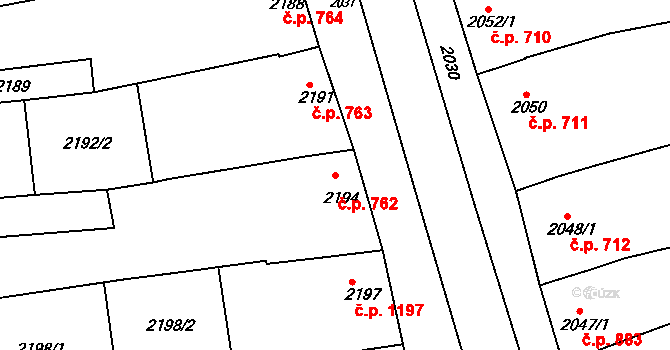 Slavíkovice 762, Rousínov na parcele st. 2194 v KÚ Rousínov u Vyškova, Katastrální mapa