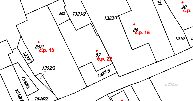 Amalín 22, Slezské Rudoltice na parcele st. 87 v KÚ Ves Rudoltice, Katastrální mapa