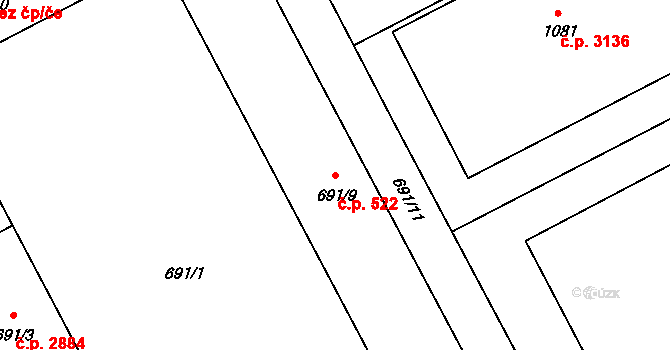 Šumperk 522 na parcele st. 691/9 v KÚ Šumperk, Katastrální mapa