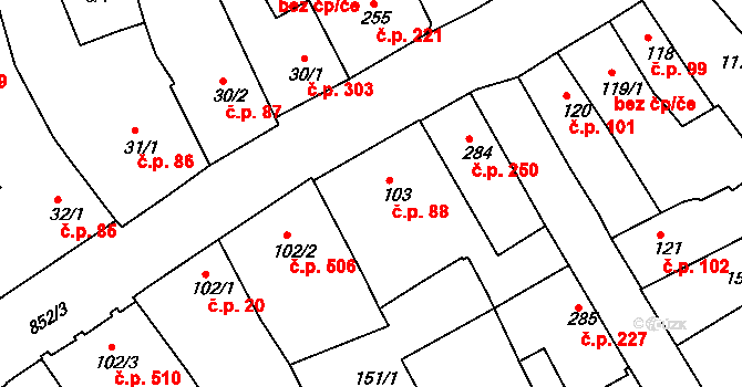 Český Brod 88 na parcele st. 103 v KÚ Český Brod, Katastrální mapa