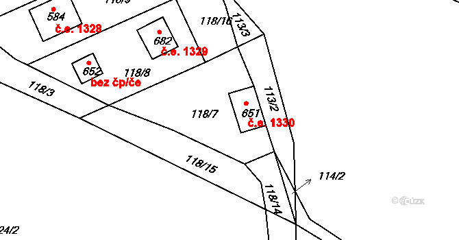 Ládví 1330, Kamenice na parcele st. 651 v KÚ Ládví, Katastrální mapa