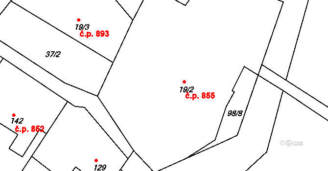 Těptín 855, Kamenice na parcele st. 19/2 v KÚ Těptín, Katastrální mapa