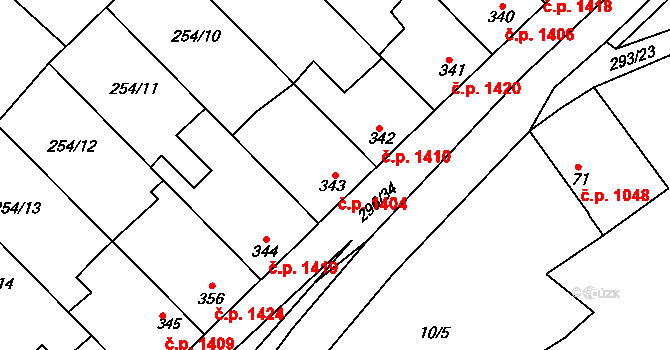 Švermov 1404, Kladno na parcele st. 343 v KÚ Hnidousy, Katastrální mapa