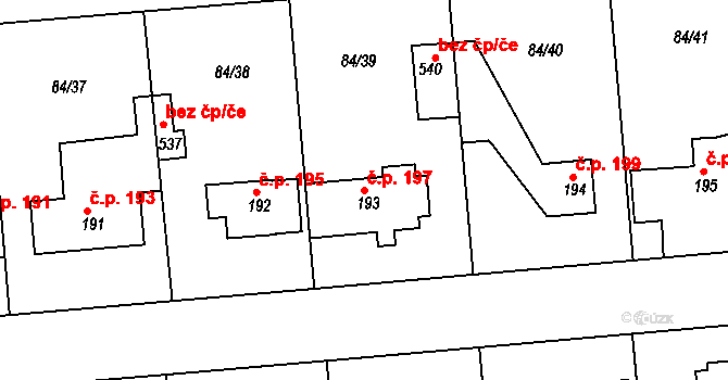 Velké Přítočno 197 na parcele st. 193 v KÚ Velké Přítočno, Katastrální mapa