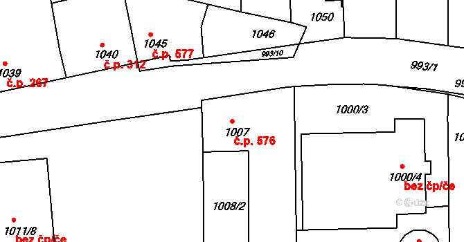 Třeboň II 576, Třeboň na parcele st. 1007 v KÚ Třeboň, Katastrální mapa