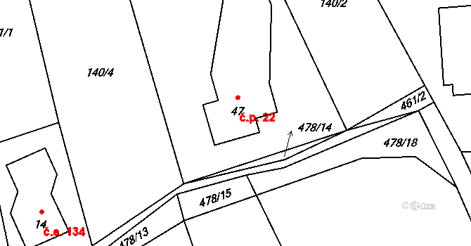 Soběšovice 22 na parcele st. 47 v KÚ Pitrov, Katastrální mapa