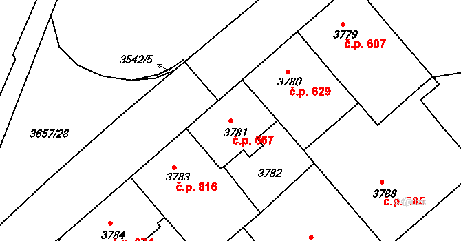Děčín V-Rozbělesy 667, Děčín na parcele st. 3781 v KÚ Podmokly, Katastrální mapa