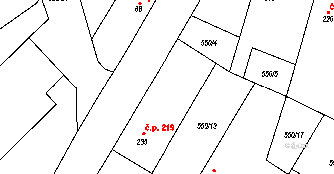 Lovčice 219 na parcele st. 235 v KÚ Lovčice u Nového Bydžova, Katastrální mapa