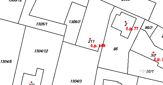 Hudlice 149 na parcele st. 211 v KÚ Hudlice, Katastrální mapa