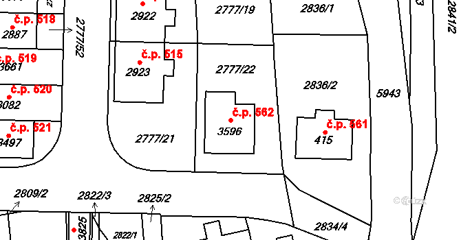 Dolní Předměstí 562, Polička na parcele st. 3596 v KÚ Polička, Katastrální mapa