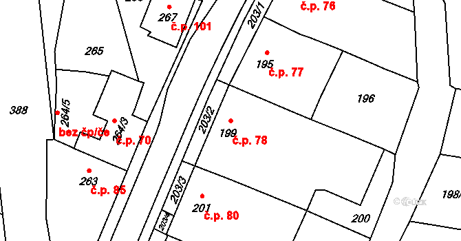 Čechovice 78, Velký Týnec na parcele st. 199 v KÚ Čechovice, Katastrální mapa