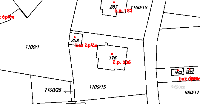 Želivec 205, Sulice na parcele st. 316 v KÚ Sulice, Katastrální mapa