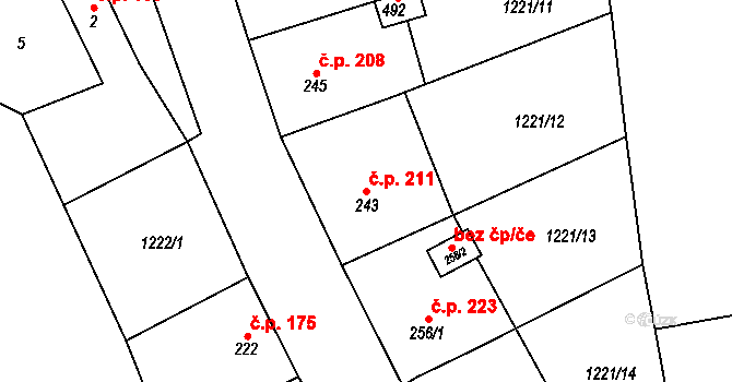 Senomaty 211 na parcele st. 243 v KÚ Senomaty, Katastrální mapa
