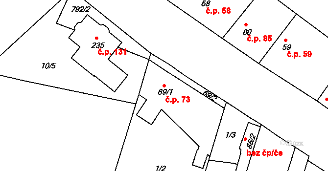 Předonín 73, Bechlín na parcele st. 69/1 v KÚ Předonín, Katastrální mapa