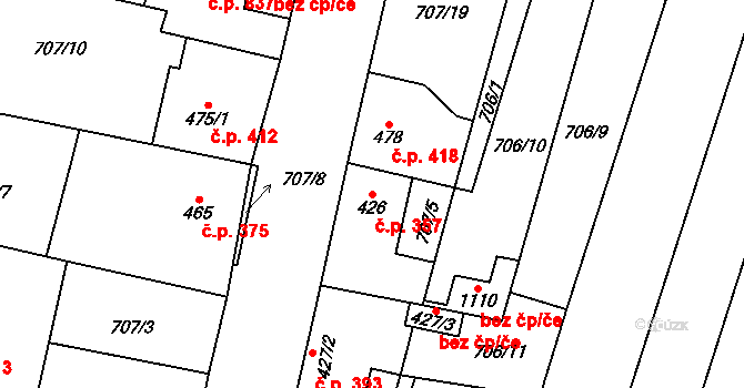 Libochovice 357 na parcele st. 426 v KÚ Libochovice, Katastrální mapa