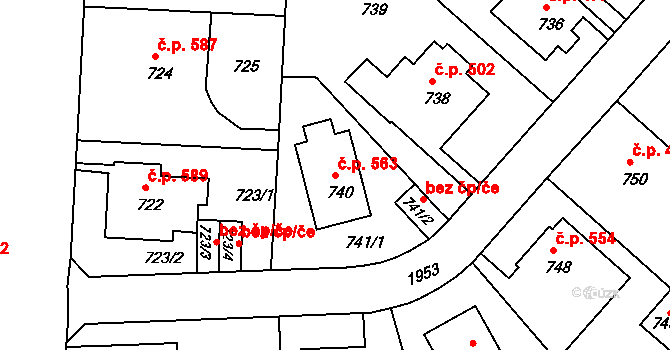 Klíše 563, Ústí nad Labem na parcele st. 740 v KÚ Klíše, Katastrální mapa